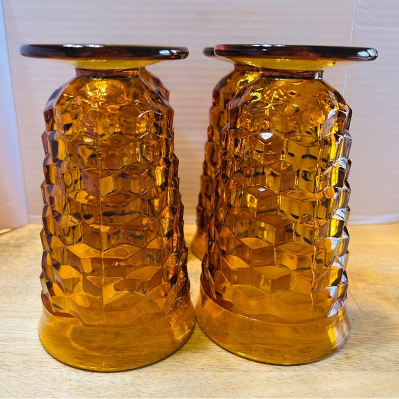 Vintage Indiana Whitehall Cubist amber colored iced tea glasses. Set of 4. MINT! - Picture 4 of 4